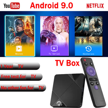 Q2 tv box android 9.0 4GB 64GB android tv box RK3318 Brazil 1PTV Netflix 4K Display Ssmart tv Brazil/spain 1ptv box+1Year 1PTV